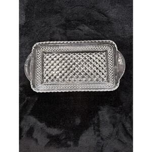 Vintage Clear Pressed Glass Serving Tray with Handles